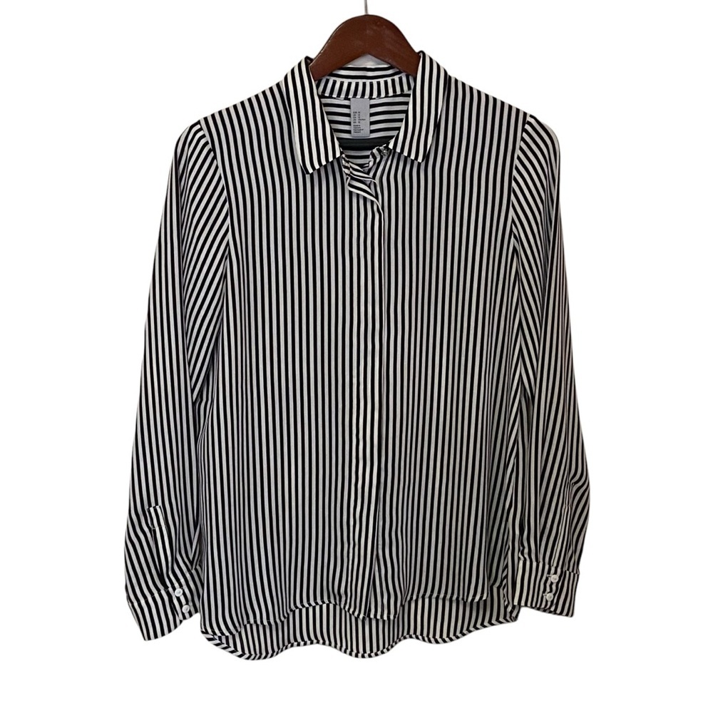 H&M Oversized Black White Striped Button Down Shirt Women’s Size 12 Blouse